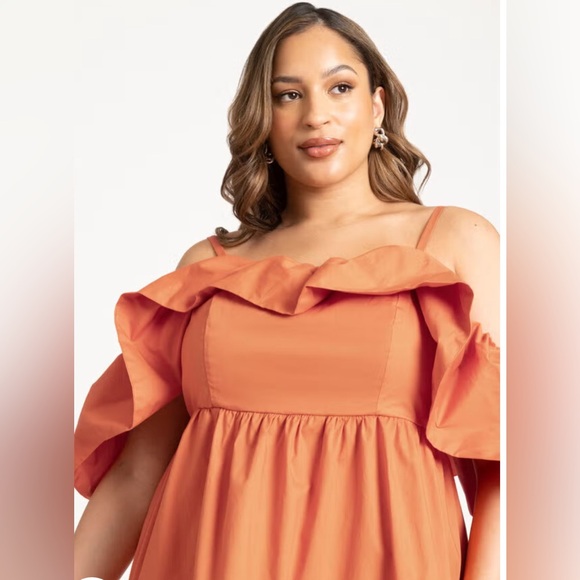 Orange Ruffle Off-Shoulder Dress - Picture 3 of 6